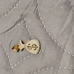 Big real 10k gold money bag pendant inch 1.45 inches long dollar